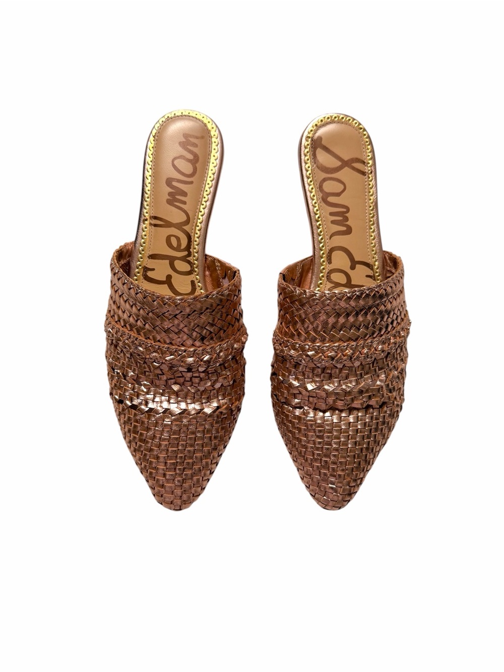 Sam Edelman Woven Pointed-Toe Natalya Mule in Metallic Rose Gold sz 9.5 - Picture 1 of 5